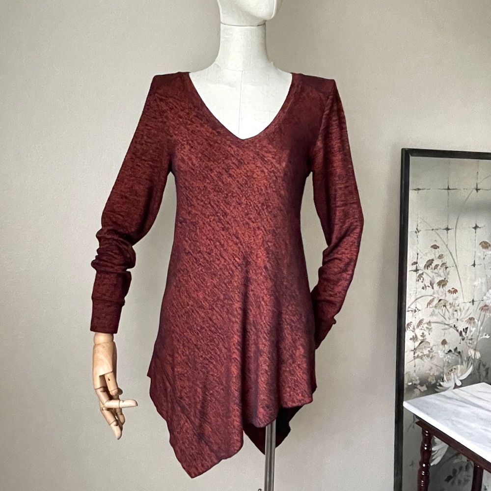 Le Chateau Tunic Dress Rayon Casual Brick Red And Black Asymmetrical Size S
